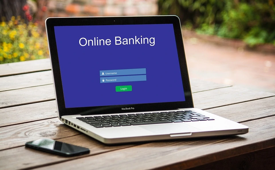 online banking on laptop