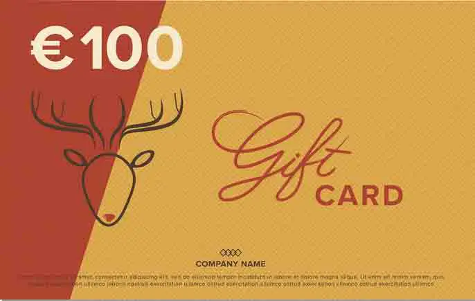 Yellow and red gift card worth one hundred