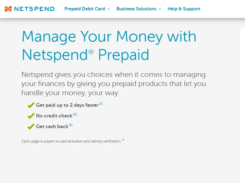 Netspend Website launch page.