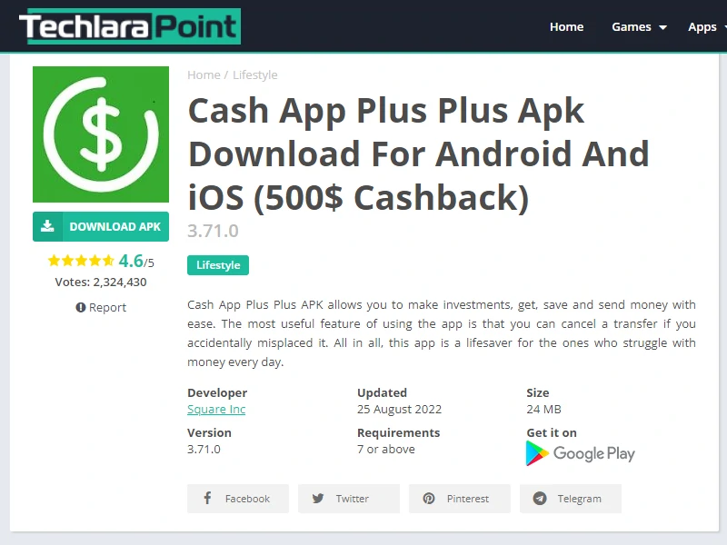 Sites like techlarapoint.com and yuluhub.com offer "free" money when you download Cash App ++. 